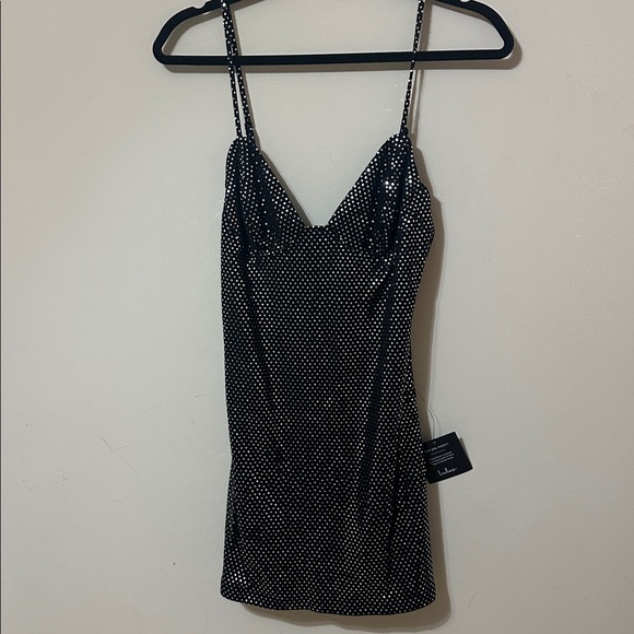 NWT Lulus Immaculate Energy Black Dotted Mesh Bodycon Mini Dress - Picture 3 of 7